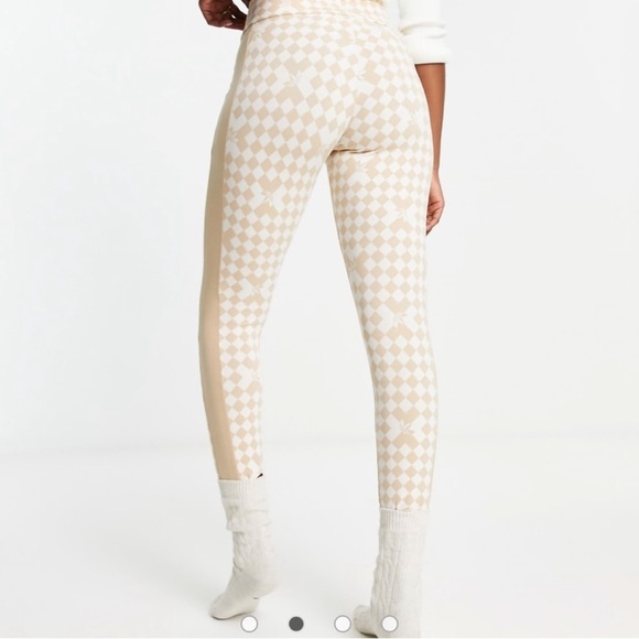 adidas Cream and Brown Checkered Print Signature Stirrup Leggings - Picture 4 of 9